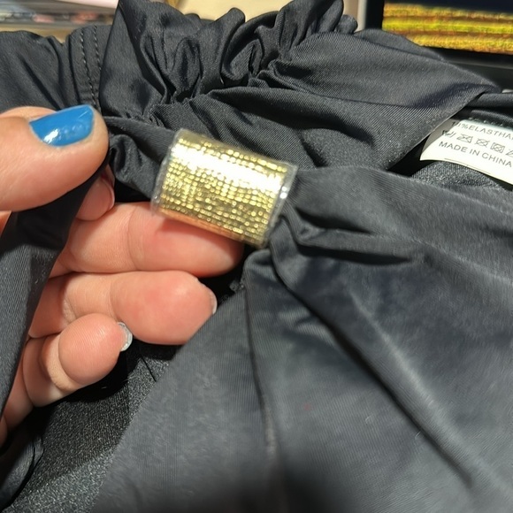 Ruched bathing suit one piece halter gold hardware large NEW no tags stretch - Picture 3 of 3